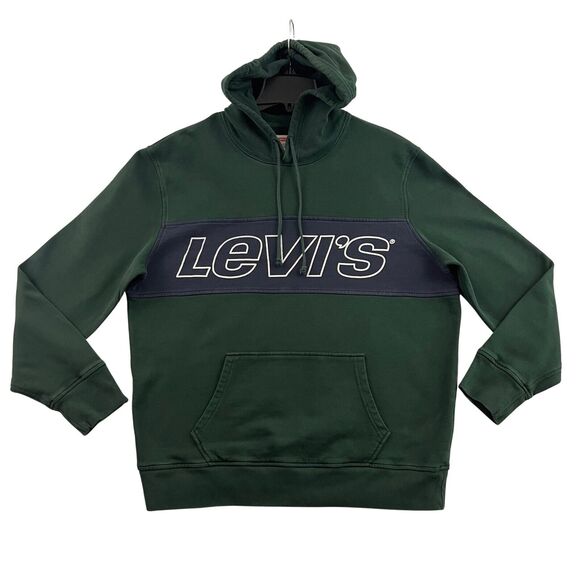 Levis Hoodie Mens Large Green Pullover Color Block Logo Long Sleeve Sweatshirt - Picture 1 of 15
